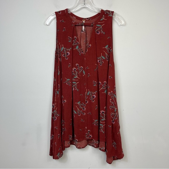 FREE PEOPLE Tree Swing Tank Top XS Key Hole Tunic Floral Boho Bohemian Pockets - Picture 7 of 14